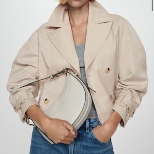 Mango Women's Cream Cropped Trench coat Jacket